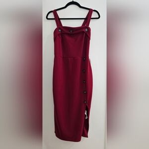 Elegant Burgundy Button-Detail Dress